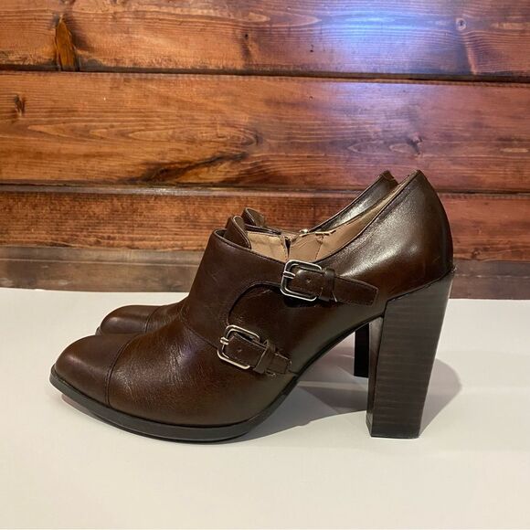 Marc Fisher Brown Leather 3 3/4 Inch Heel Side Zip Booties Women's Size 7M - Picture 3 of 11